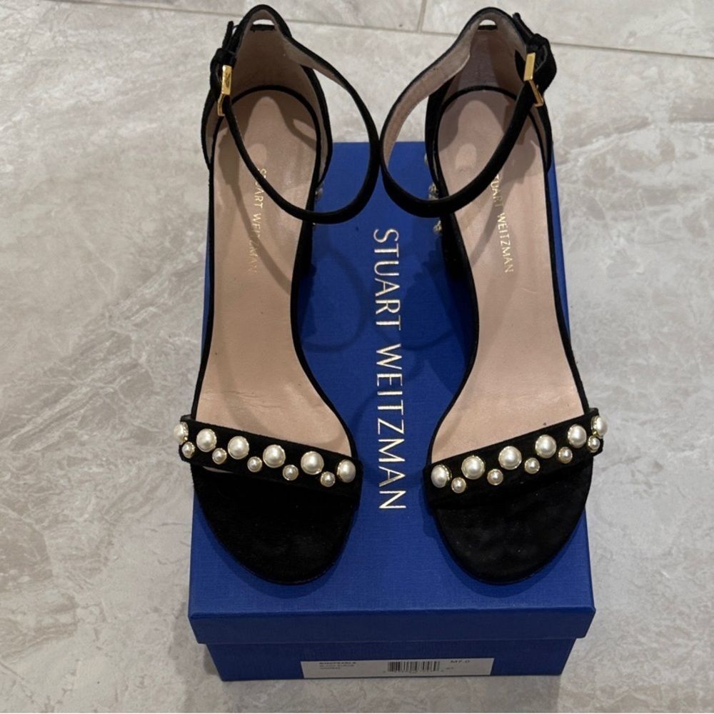 Stuart Weitzman Black Heels with Pearl Accents